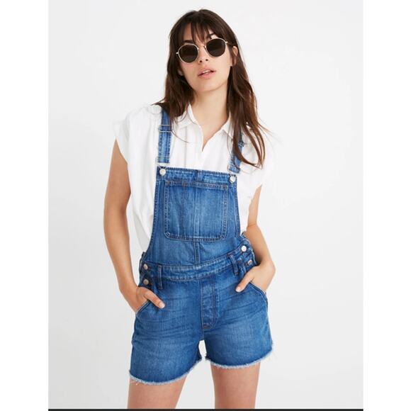 Madewell Adirondack Short Overalls WMNS S Denville Wash Adjustable Strap Button - Picture 2 of 8